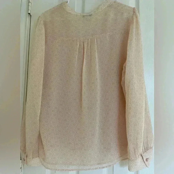 Calvin Klein Lined Sheer V Neck pink Logo Blouse size Large - Picture 4 of 4